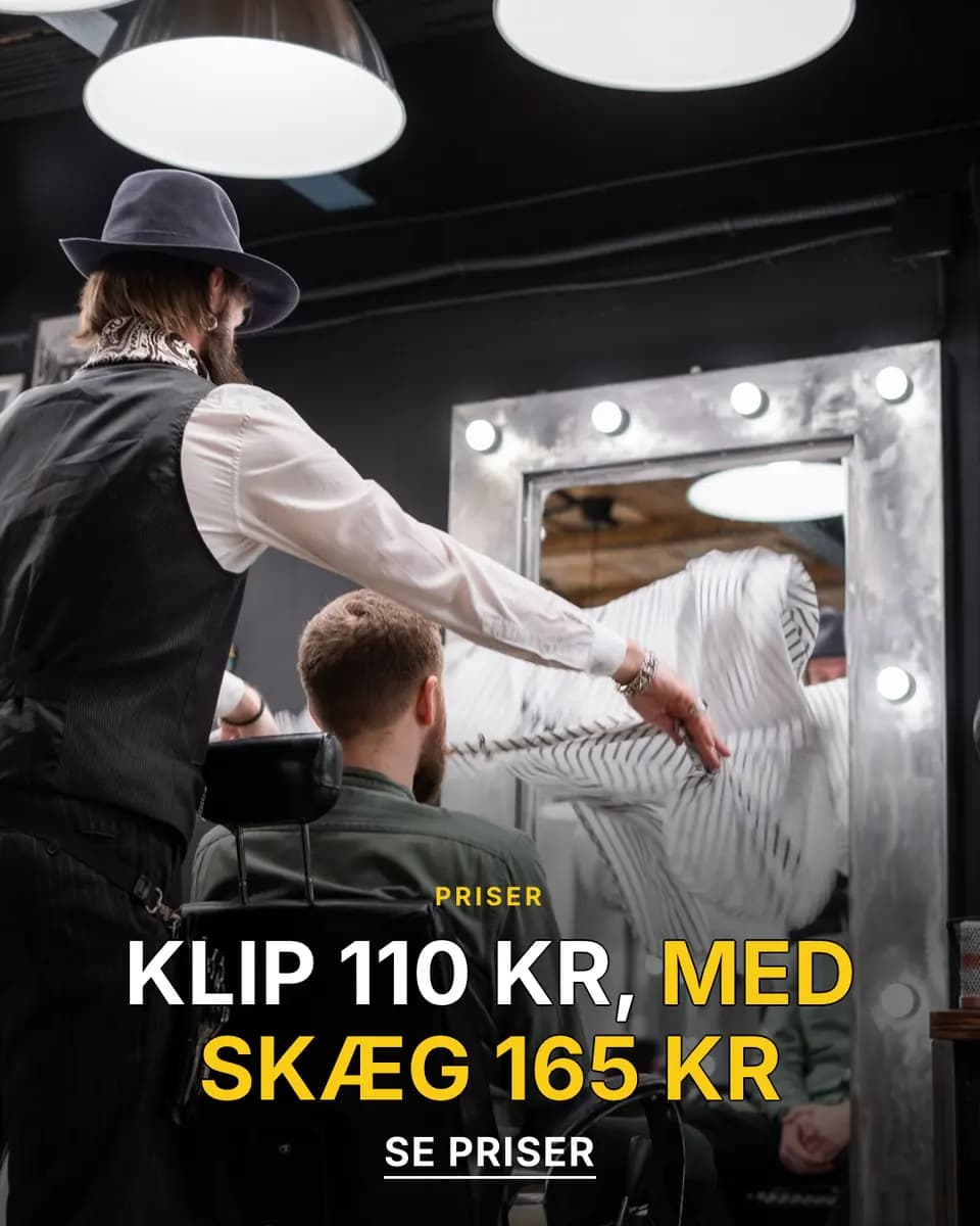KLIP 110 KR, MED SKÆG 165 KR, Frisørsalon