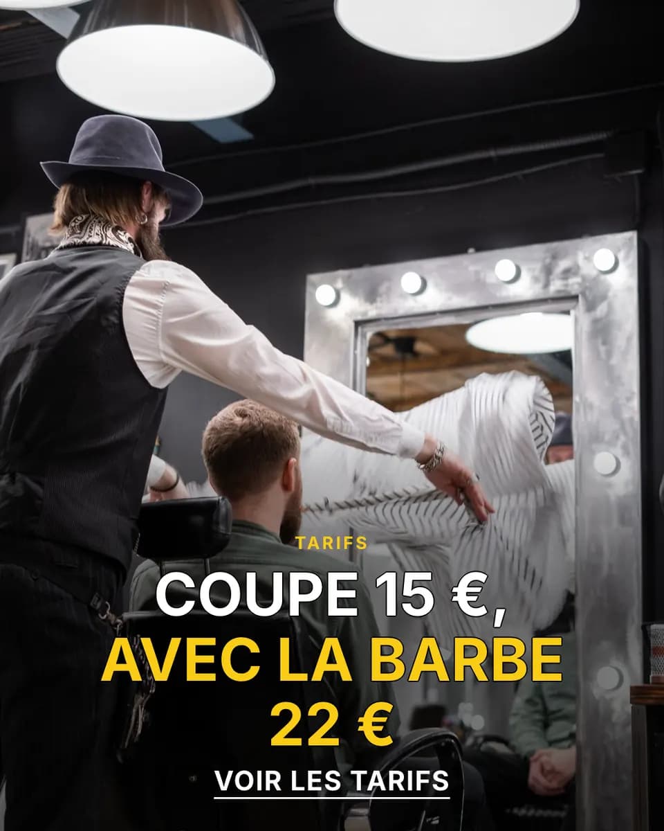 COUPE 15 €, AVEC LA BARBE 22 €, Salon de coiffure