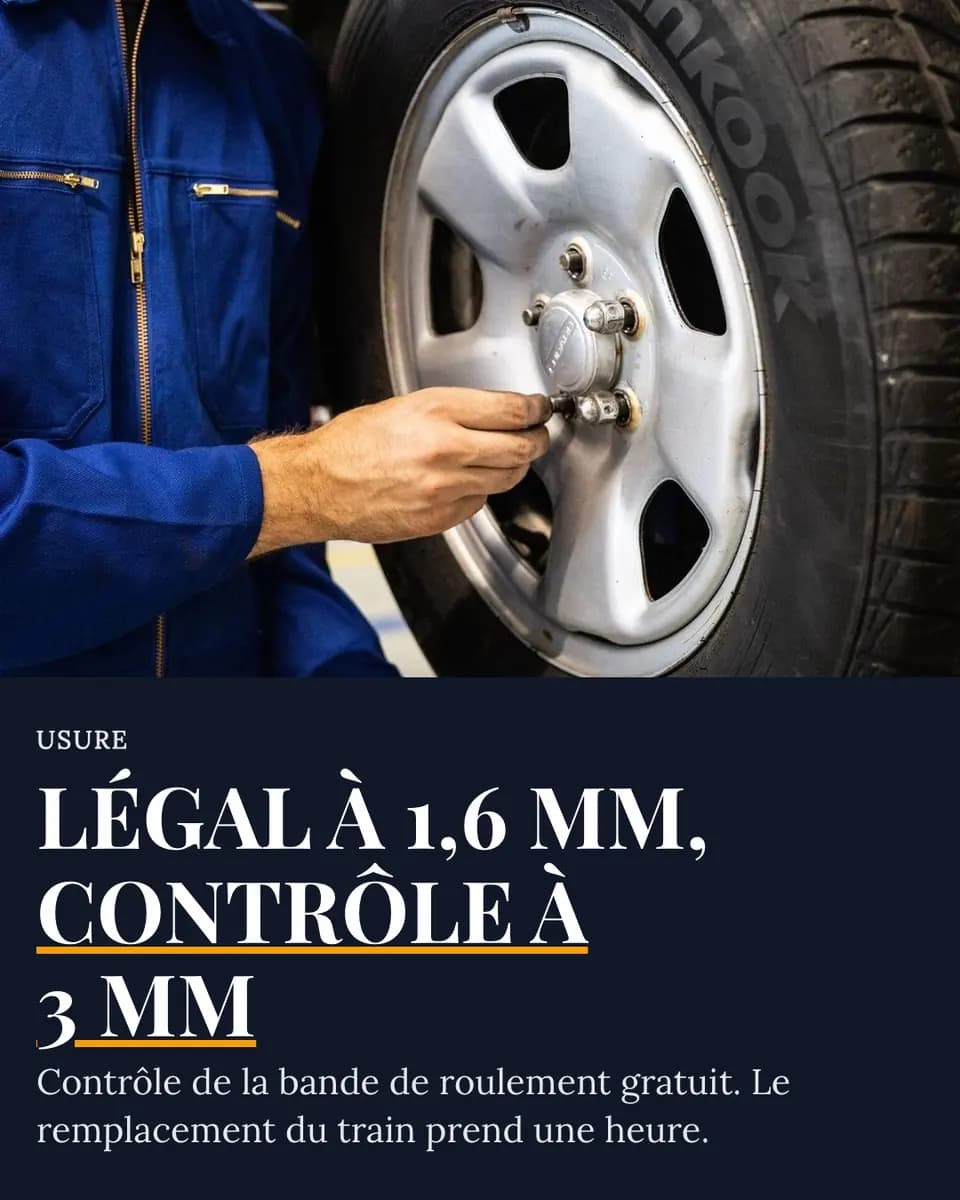 LÉGAL À 1,6 MM, CONTRÔLE À 3 MM, Service pneus