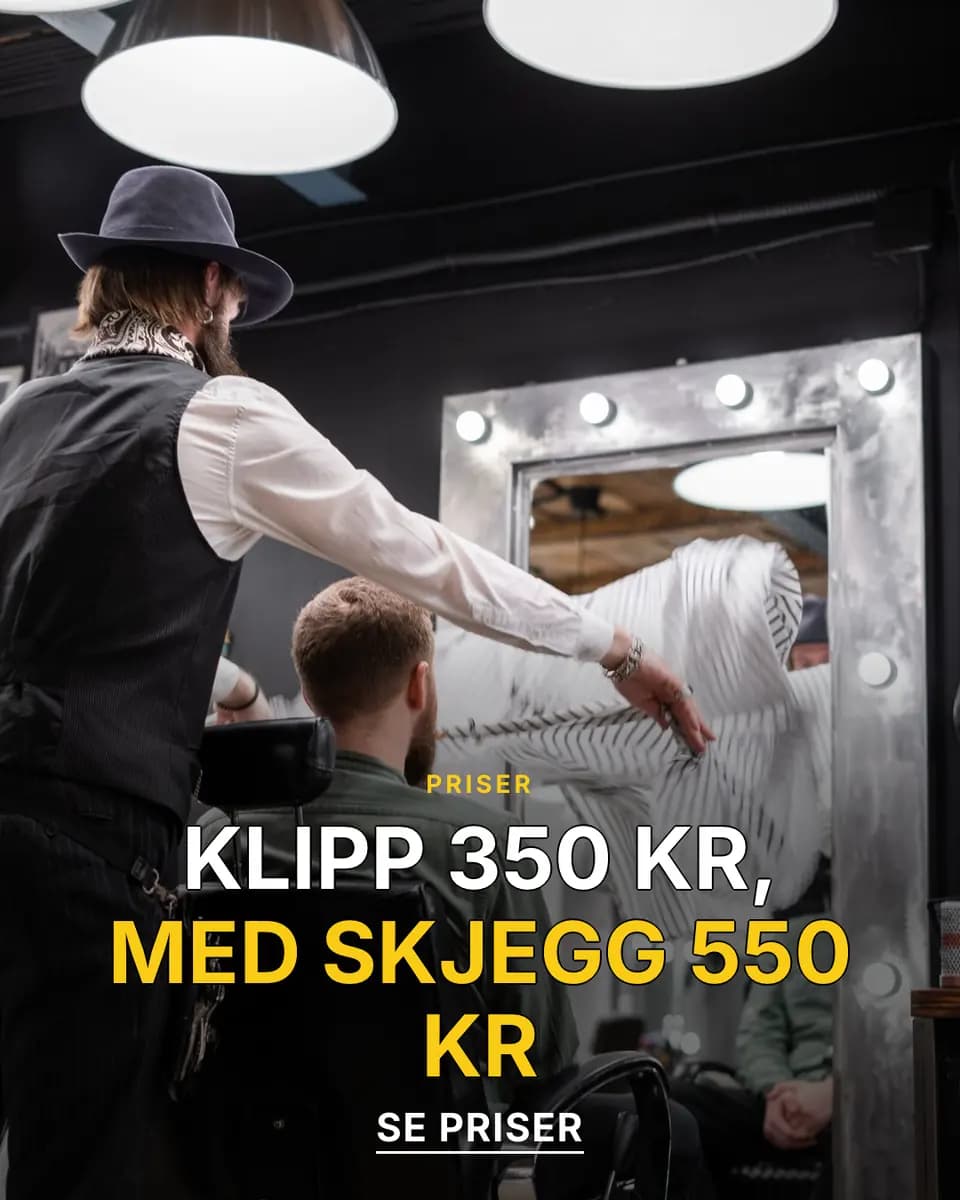 KLIPP 350 KR, MED SKJEGG 550 KR, Frisørsalong