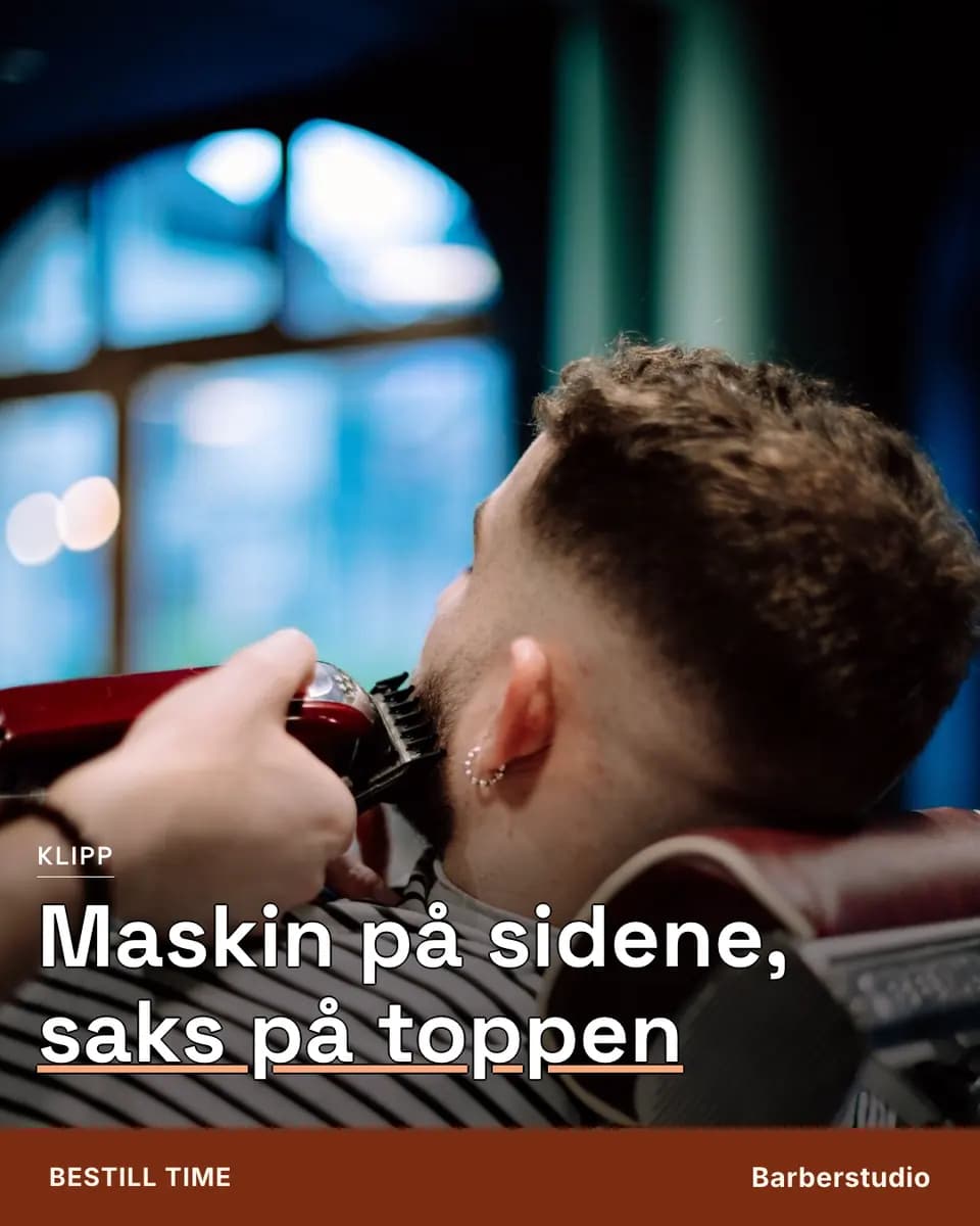 Maskin på sidene, saks på toppen, Barberstudio