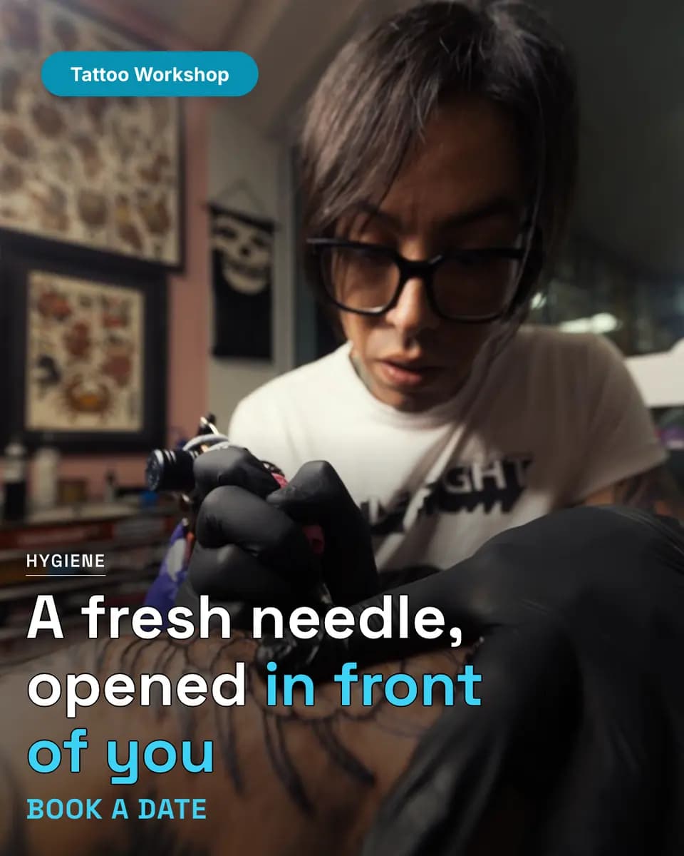 A fresh needle, opened in front of you, Tattoo Workshop