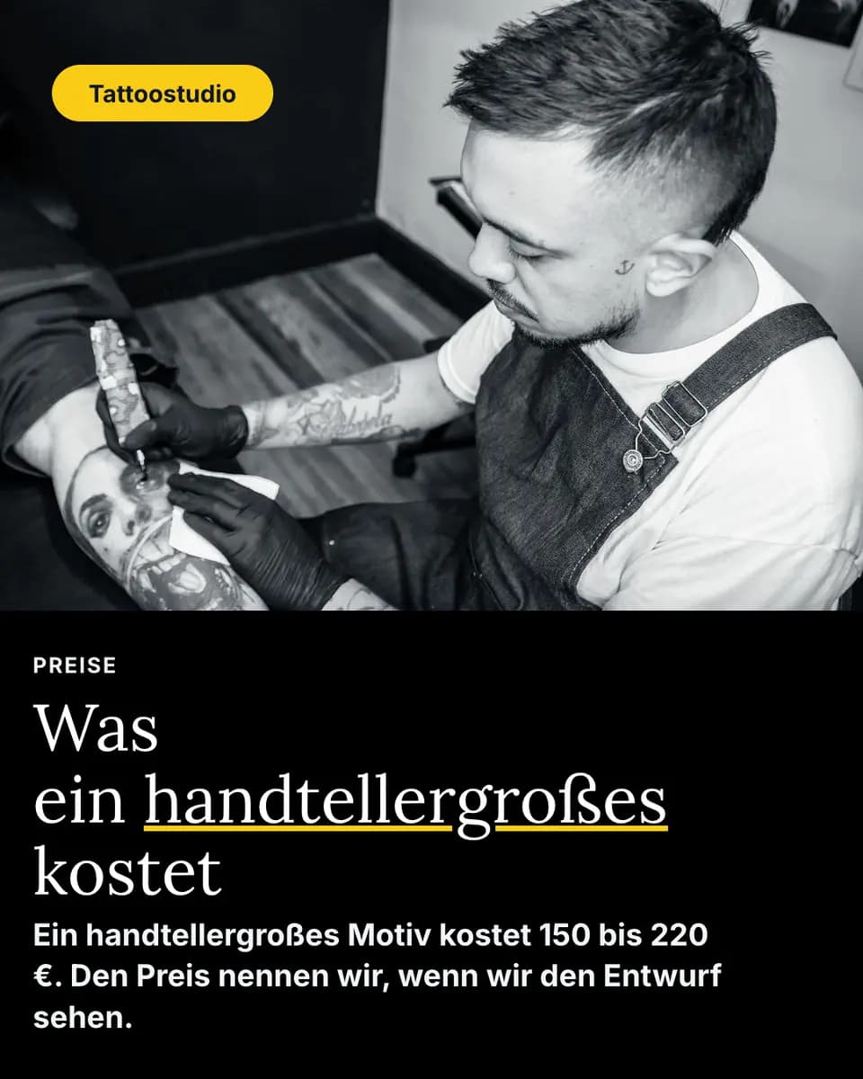 Was ein handtellergroßes kostet, Tattoostudio