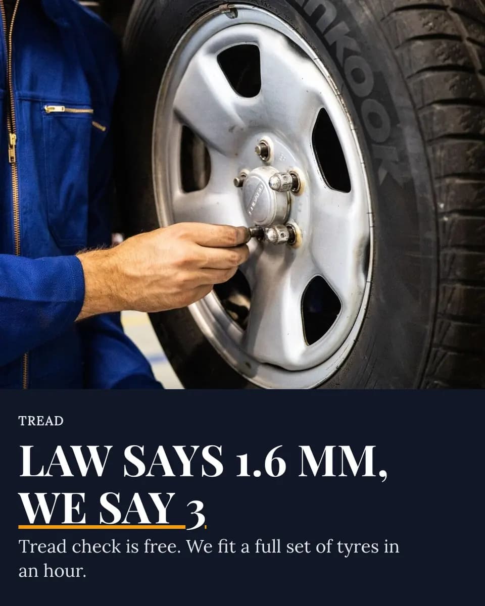 LAW SAYS 1.6 MM, WE SAY 3, Tire Service