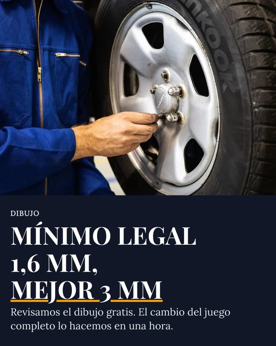 MÍNIMO LEGAL 1,6 MM, MEJOR 3 MM, Servicio de Neumáticos
